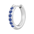 Silver stainless steel hoop earring with six round blue zircon stones on white background - Steel Color + Blue Rhinestone (1PC)