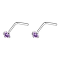 L-förmiger Nasenstecker aus Edelstahl mit rundem lila Zirkon in einer Vier-Klauen-Fassung - 2mm Einzeln / Stahlfarbe + Violettblau