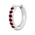 Minimalist silver hoop earrings featuring six round-cut red zircon gemstones - Steel Color + Garnet Red Rhinestone (1PC)