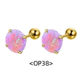 Clous d'oreilles en acier titane doré avec opale ronde rose-violette et vis à bille - Or+Violet Foncé