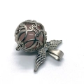 Tiger eye natural stone pendant with silver hollow wings and pink bead for DIY necklaces - 28x31mm / Rose Quartz