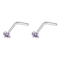 L-förmiger Nasenstecker aus Edelstahl mit hellviolettem runden Zirkonia-Inlay - 2mm Einzeln / Stahlfarbe + Farbwechsel Blau