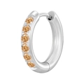 Silver huggie hoop earring featuring seven orange round-cut zircons in a hinged design - Steel Color + Champagne Rhinestone (1PC)