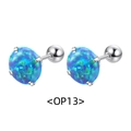 Clous d'oreilles minimalistes en acier titane avec opale bleue et serti à quatre griffes - Couleur Acier + Vert (P13)