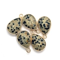 Cinque ciondoli a goccia in pietra naturale con bordo dorato per gioielli fai da te - 14x23mm / Dalmatian Jasper