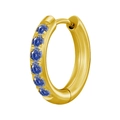 Minimalist golden huggie hoop earring inlaid with six bright blue round zircons - Gold + Royal Blue Rhinestone (1PC)