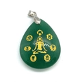 Green aventurine teardrop pendant with golden meditation chakra design and silver bail - Aventurine (No. 1)