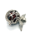 Silver hollow cage pendant with angel wings and brown goldstone bead on white back - 28x31mm / Gold Sandstone