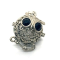 Retro silver owl spherical pendant with hollow patterns and black gemstones - Howlite