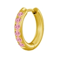 Minimalist gold hoop earring featuring vertical set pink cubic zirconia stones - Gold + Pink Rhinestone (1PC)