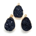 Three teardrop black druzy agate pendants with gold plated edges for DIY jewelry making - Black