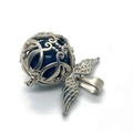 Tiger eye natural stone pendant with blue sphere and silver wings for DIY jewelry - 28x31mm / Blue Sandstone (Style 2)