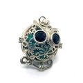 Silver owl pendant with black gemstone eyes and turquoise inner stone sphere - Blue Turquoise