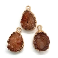 Three teardrop natural crystal druzy pendants with gold plated edges on white background - Coffee (3)