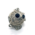 Hollow silver owl pendant with faceted black gemstone eyes for DIY jewelry making - White Jade