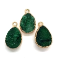 Three-piece set of natural green druzy teardrop pendants with gold plated edges for DIY jewelry - Green Style (5)