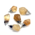 Set of six irregular raw yellow crystal pendants with silver metal bails for jewelry making - Citrine With Silver Loop