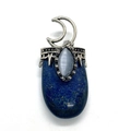 Pendentif ovale en lapis-lazuli style bohème avec design de croissant de lune argenté - Lapis-lazuli