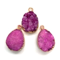 Set of three purple teardrop druzy stone pendants with gold plated edges for DIY jewelry - Magenta Style (6)