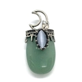 Pendentif ovale en aventurine verte avec monture vintage argentée et pierre œil de chat - Aventurine Verte