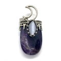 Pendentif améthyste ovale avec crochet lune en argent et détail oeil de chat blanc - Améthyste