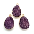Three purple amethyst teardrop pendants with gold plated edges for DIY jewelry necklaces - Amethyst Style (8)