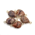 Faceted natural stone connectors with gold edges for DIY jewelry making, set of 5 pieces - Reddish Brown Jasper