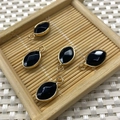 Faceted black onyx oval stone pendants with gold metal border for DIY jewelry making - 9x17mm / Black Agate