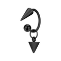 Anneau fer à cheval punk noir en acier inoxydable avec pointe et pendentif triangle - Anneau Fer à Cheval avec Pendentif Cône / 1.2x8x4 / Noir