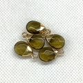 Detail view of five teardrop natural stone pendants with gold caps for DIY jewelry - Olive Green Style (No. 4 Gold)
