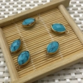 Marquise blue turquoise stone pendant with gold bezel and double hanging loops - 9x17mm / Blue Turquoise