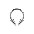 Anello ferro di cavallo lucido in acciaio inox argento con punte punk su sfondo bianco - Stile Punta + Punta / 1.2x8x3/6 / Colore acciaio