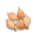 Faceted peach aventurine teardrop connector charms with gold plated double loops - Peach Aventurine