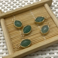 Faceted oval green aventurine pendants with gold plated edges for DIY jewelry making - 9x17mm / Green Aventurine