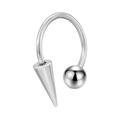 Anello ferro di cavallo in acciaio lucido con design asimmetrico a punta e sfera - Stile Sfera + Punta / 1.2x8x4 / Colore acciaio