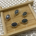 Natural grey stone marquise pendants with gold plating for DIY jewelry making - 9x17mm / Flash Stone (Labradorite)