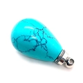Blue turquoise water drop pendant with black veins and silver metal bail for DIY jewelry - Blue Turquoise Silver