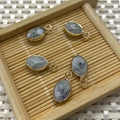 Faceted natural grey stone marquise pendant with gold-plated edge for jewelry DIY - 9x17mm / US 7