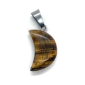 Natural tiger eye crescent moon pendant with silver metal bail and brown stone textures - 12x18mm / Tiger's Eye