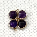 Set mit vier violetten Tropfen Edelstein Anhängern mit Goldrand für DIY Schmuckherstellung - Amethyst