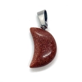 Polished brown goldstone crescent moon pendant with silver stainless steel bail - 12x18mm / Gold Sandstone