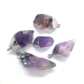 Irregular raw amethyst stone pendants with silver metal caps for DIY necklace making - Amethyst With Silver Loop