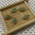 Faceted oval green natural stone pendants with gold plated edges for DIY jewelry making - 9x17mm / US 10