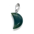 Natural green malachite crescent moon pendant with silver bail for DIY jewelry - 12x18mm / Dark Green Aventurine (No. 12)