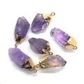Set of six natural purple amethyst raw stone pendants with elegant gold plated metal bails - Amethyst With Gold Loop