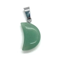 Green crescent moon-shaped natural stone pendant with silver clasp for DIY jewelry - 12x18mm / Green Aventurine