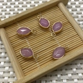 Pink translucent faceted gemstone leaf pendant with golden plating for DIY jewelry - 9x17mm / Rose Quartz