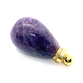Amethyst teardrop essential oil bottle pendant with a golden metal cap accessory - Amethyst Gold