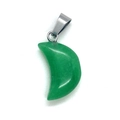 Crescent moon pendant with green natural stone and silver metal clasp fastener - 12x18mm / Green Jade
