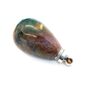 Teardrop green moss agate pendant with polished silver metallic screw cap accessory - Moss Agate Texture (No. 14)